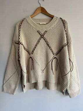 ILLA ILLA Cream Knit Boxy Braided Tassel Crewneck Sweater S/M